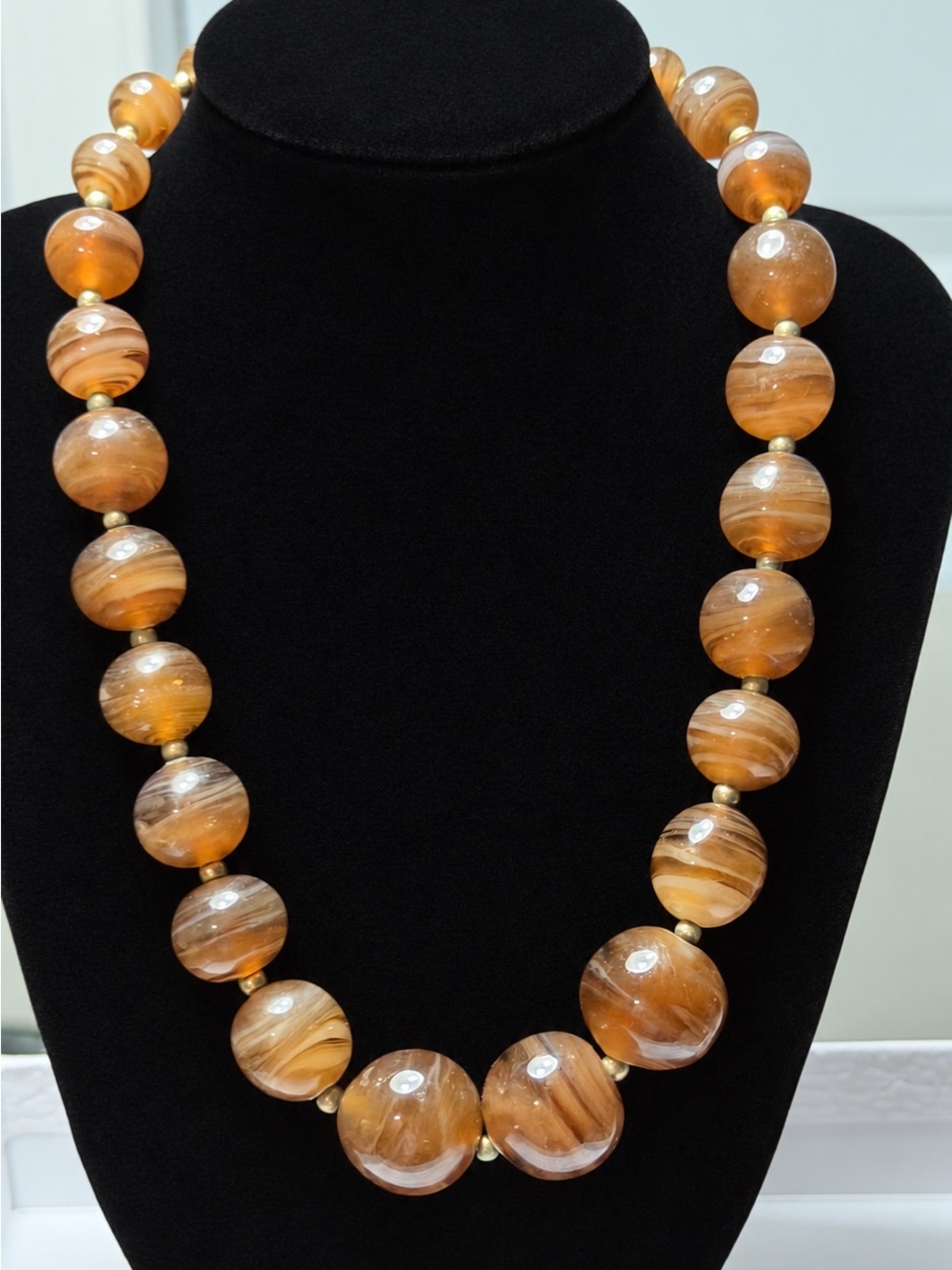 Monet Women’s Short Caramel Brown Swirl Lucite Beaded Necklace